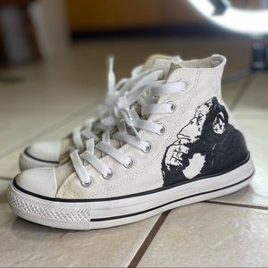 Rare Banksy Thinker Monkey Bananas Design Converse Men 5 woman’s 7